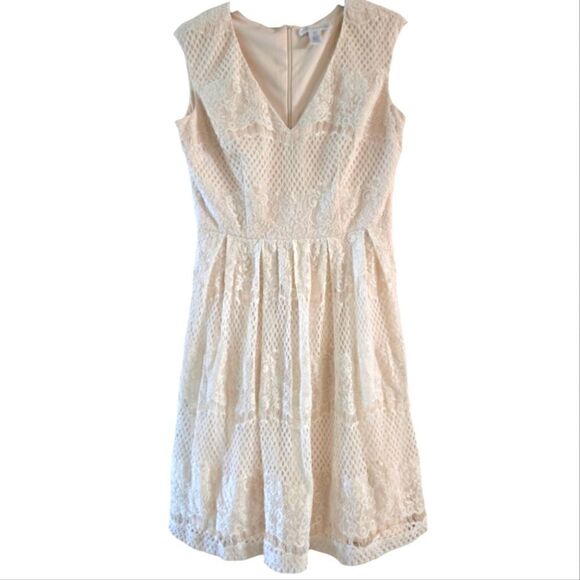 EC LONDON TIMES CREAM EYELET LACE DRESS SZ.4 - Picture 1 of 5